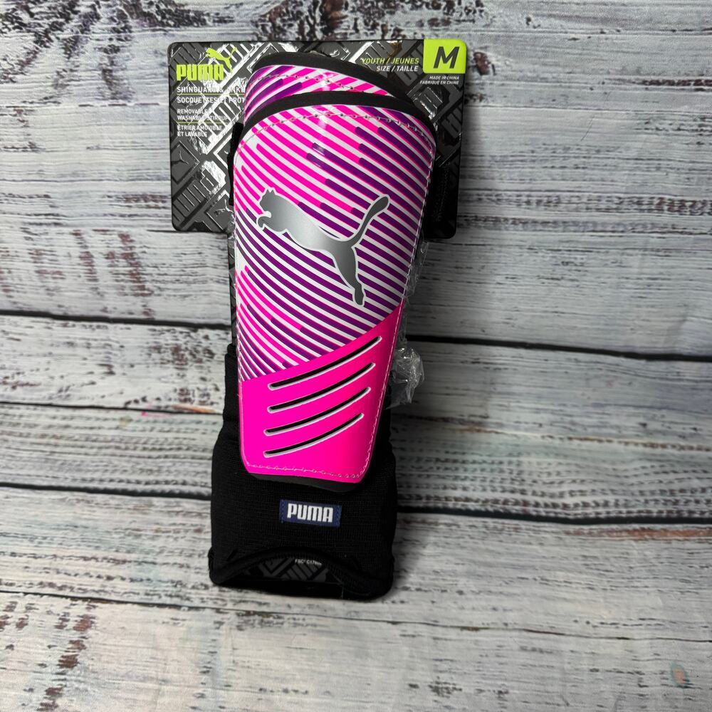 Puma Shinguard & Ankle Sock Pink & Purple Soccer Youth M